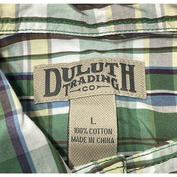 Duluth Trading Co Flannel Shirt Mens L Green Plaid‎ Long Sleeve Button - Picture 4 of 5
